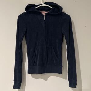 Juicy Couture Rare Terry Cloth Zip Hoodie Navy Blue Vintage P XS USA